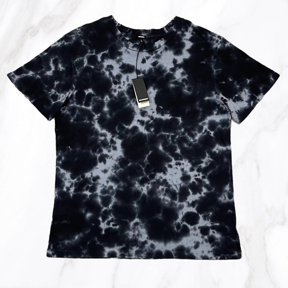 NWT Monrow Men's Black Tie Dye Relaxed Crewneck 100% Cotton T-Shirt, Size S - Picture 2 of 6